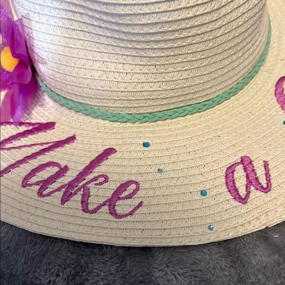 Cream Sun Hat with Pink and Purple Accents - Picture 5 of 10